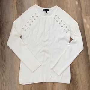 NWOT White sweater with lace up detail